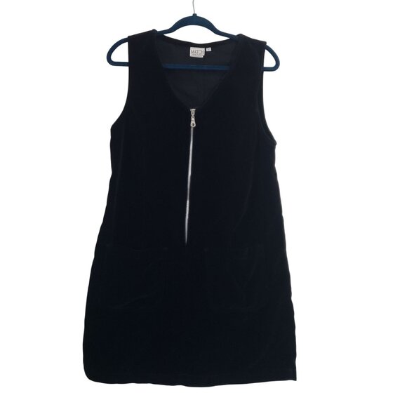Vintage Y2K 90s Match Black Velvet A Line Dress Size 12 Punk Goth Edgy Grunge - Picture 1 of 6